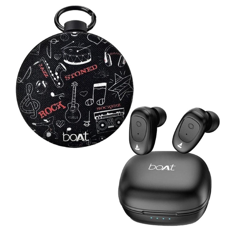 Combo Pack of boAt Airdopes 201 True Wireless In Ear Bluetooth Headphone With boAt Stone 260 Portable Bluetooth Speaker