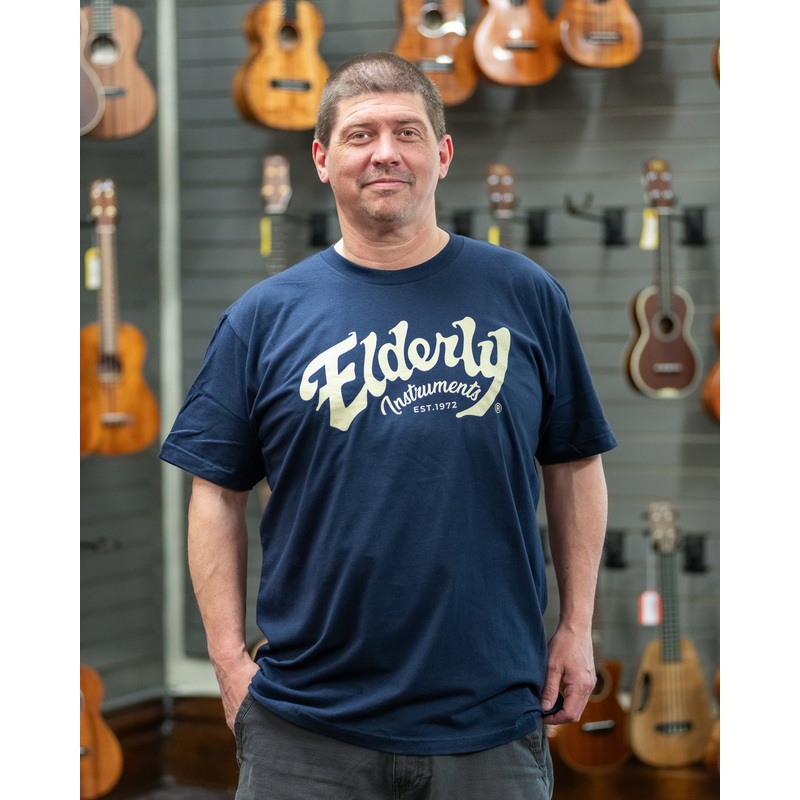 Elderly Instruments 2-Sided Logo-Building Shirt, Navy (Various Sizes)