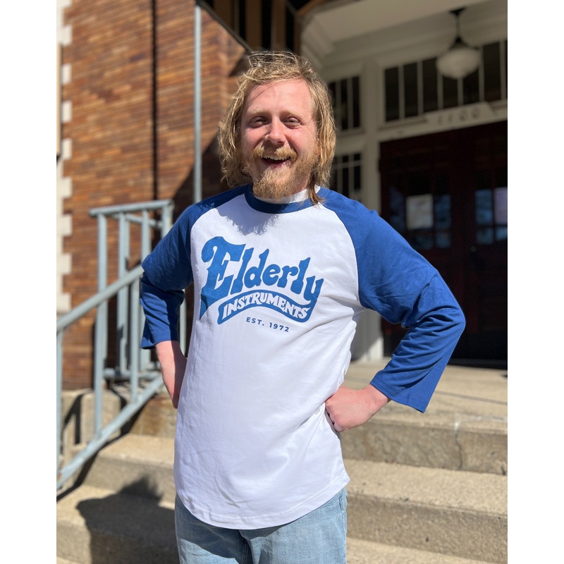 Elderly Instruments Logo Baseball Tee, Blue (Various Sizes)