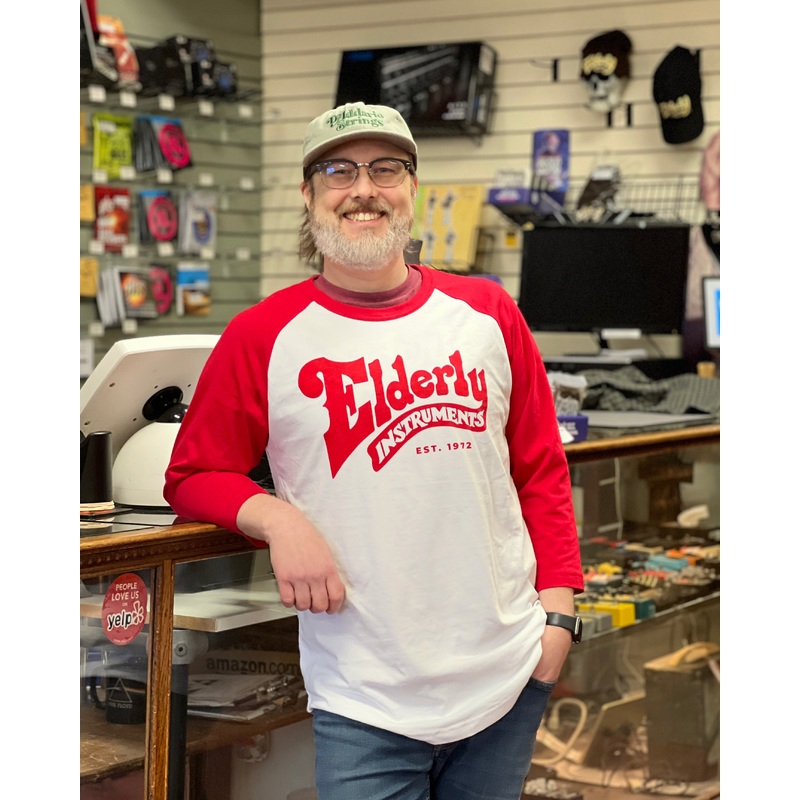 Elderly Instruments Logo Baseball Tee, Red (Various Sizes)