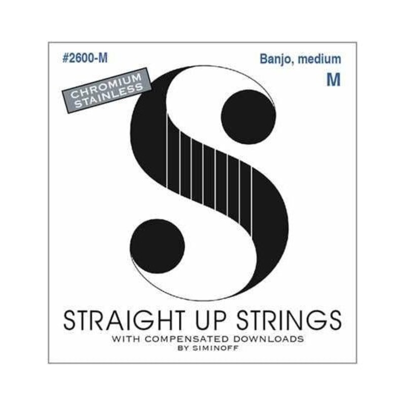 Straight Up 2600-M Chromium Stainless Medium Gauge Banjo Strings by Siminoff