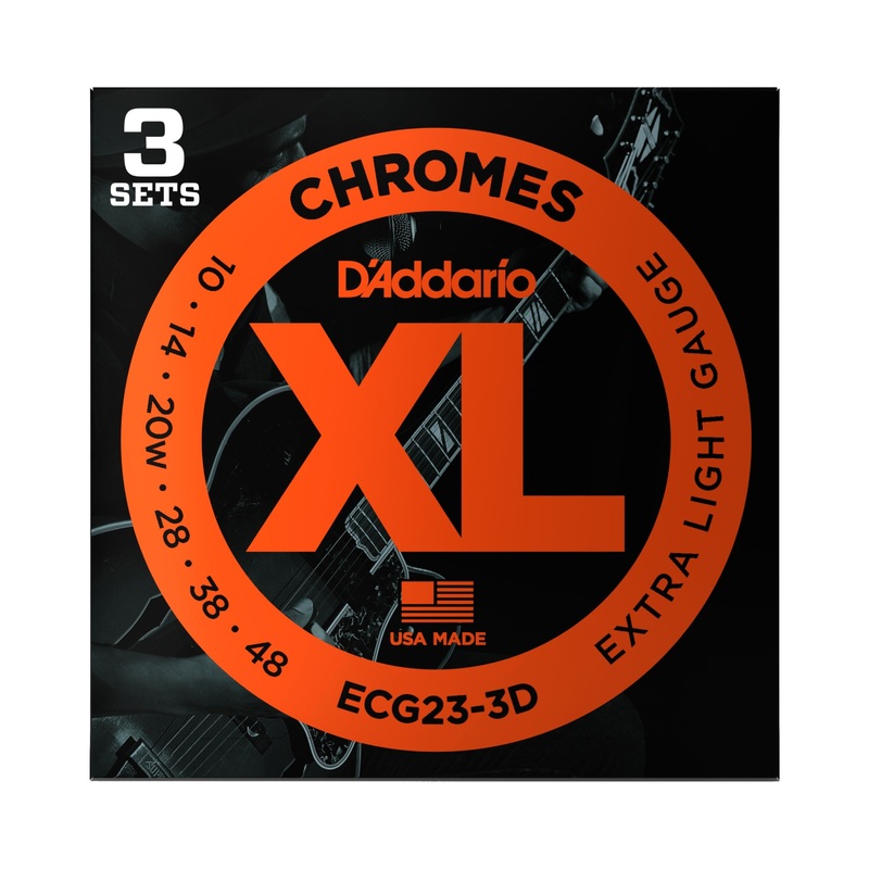 D'Addario ECG23 Flat Wound XL Chromes Jazz Extra Light Gauge Electric Guitar Strings, 3-Pack