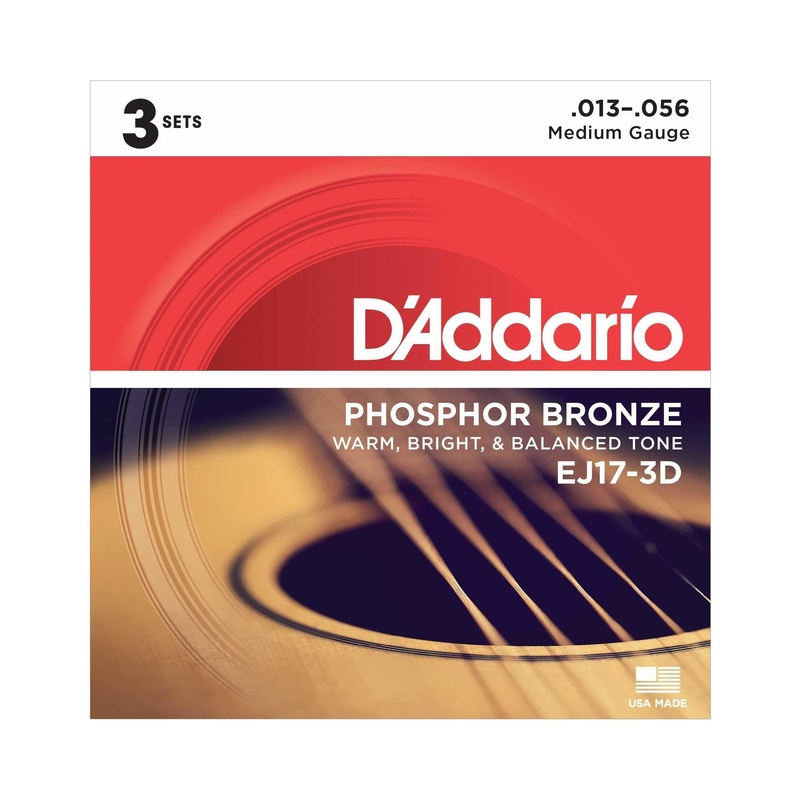 D'Addario EJ17-3D Phosphor Bronze Medium Gauge Acoustic Guitar Strings, Three Pack