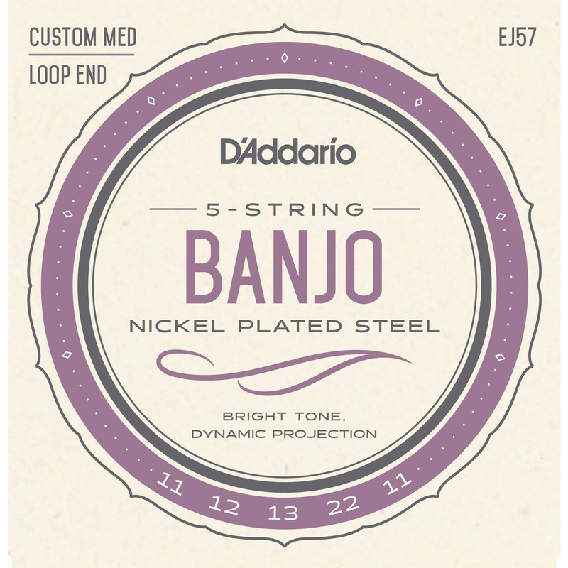 D'Addario EJ57 Nickel Plated Steel Custom Medium Gauge 5-String Banjo Strings