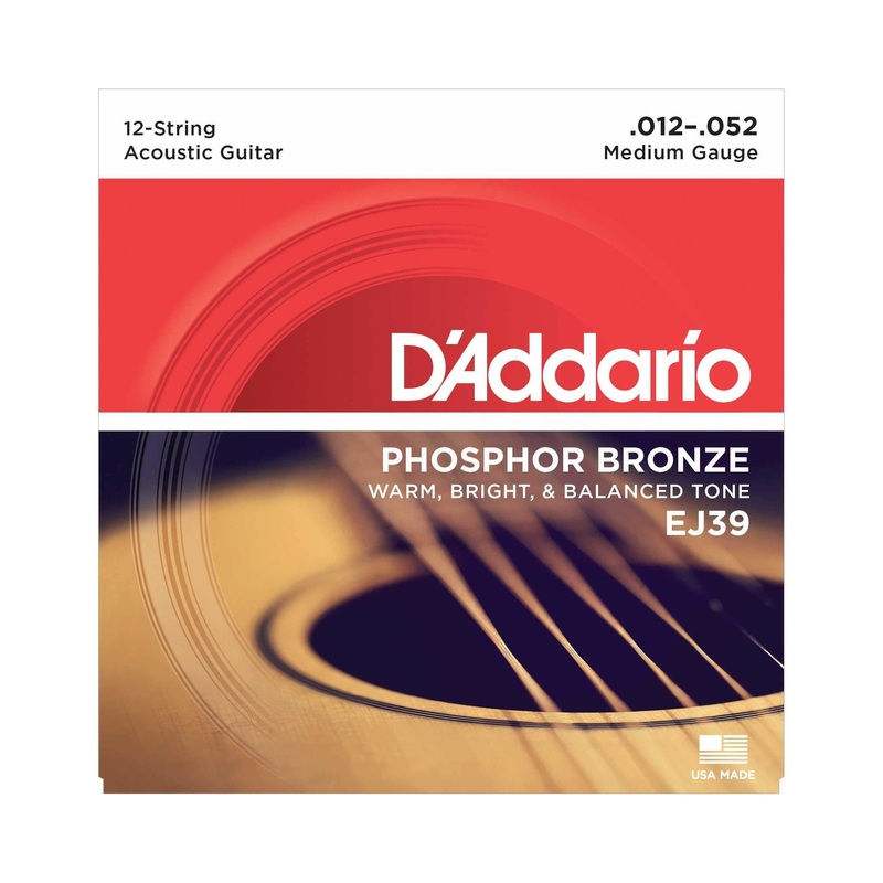 D'Addario EJ39 Phosphor Bronze Medium Gauge 12-String Acoustic Guitar Strings