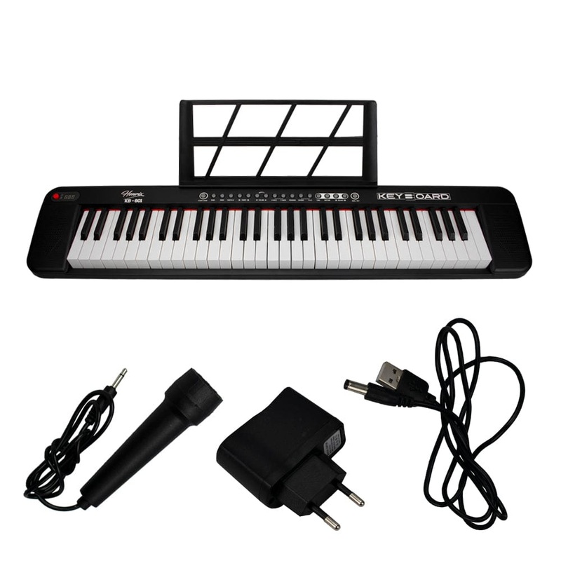 Henrix KB-601 Portable 61 Full Size Keys Keyboard with Adapter and Microphone