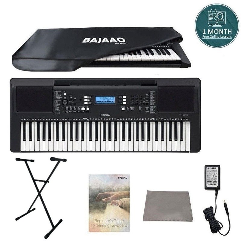 Yamaha PSR-E373 61-Key Touch Sensitive Portable Keyboard with Dust Cover, Stand, Polishing Cloth, Online Lessons & Ebook
