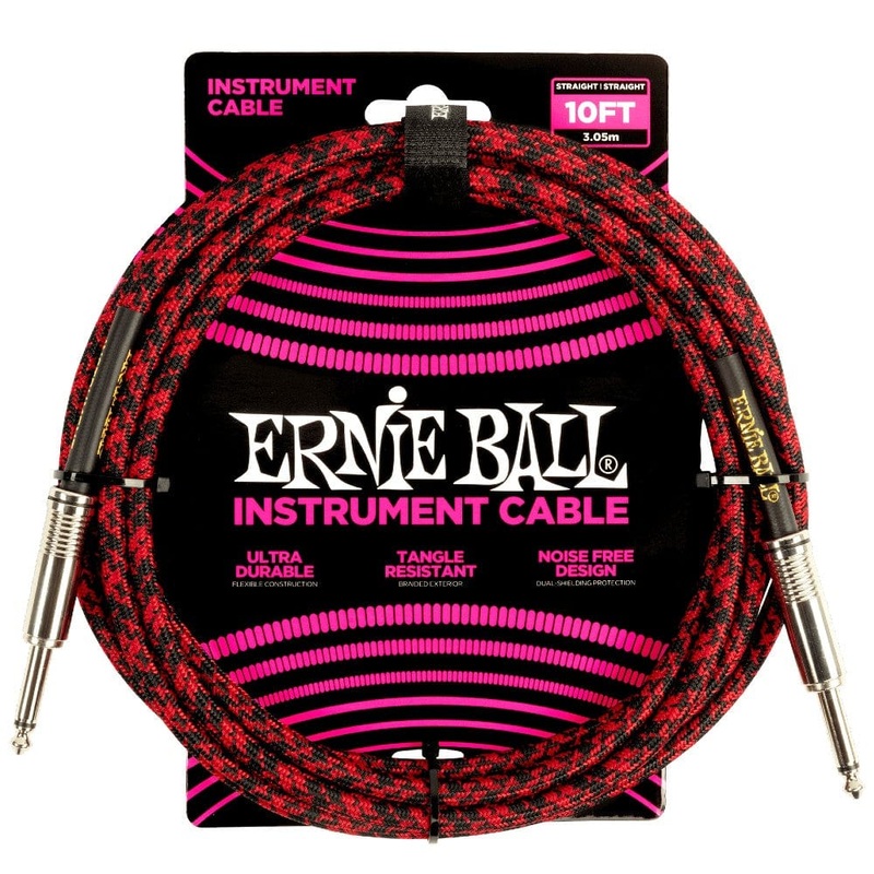 Ernie Ball 6394 10ft Braided Straight Instrument Cable - Red Black