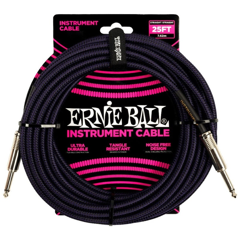 Ernie Ball 6397 25ft Braided Straight Instrument Cable - Purple Black