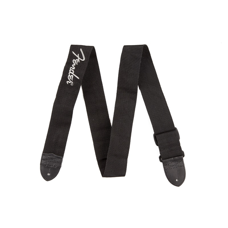 Fender 2 Inch Black Polyester Strap, Grey Fender Logo