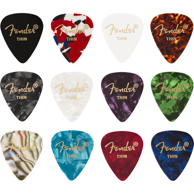 Fender 351 Celluloid Medley Picks 12 Pack, Thin