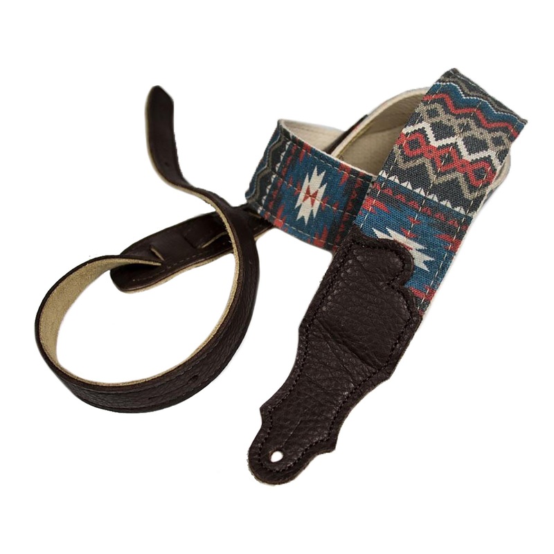 Franklin Strap 2" Old Aztec Pattern On Distressed Canvas, Blue/Red