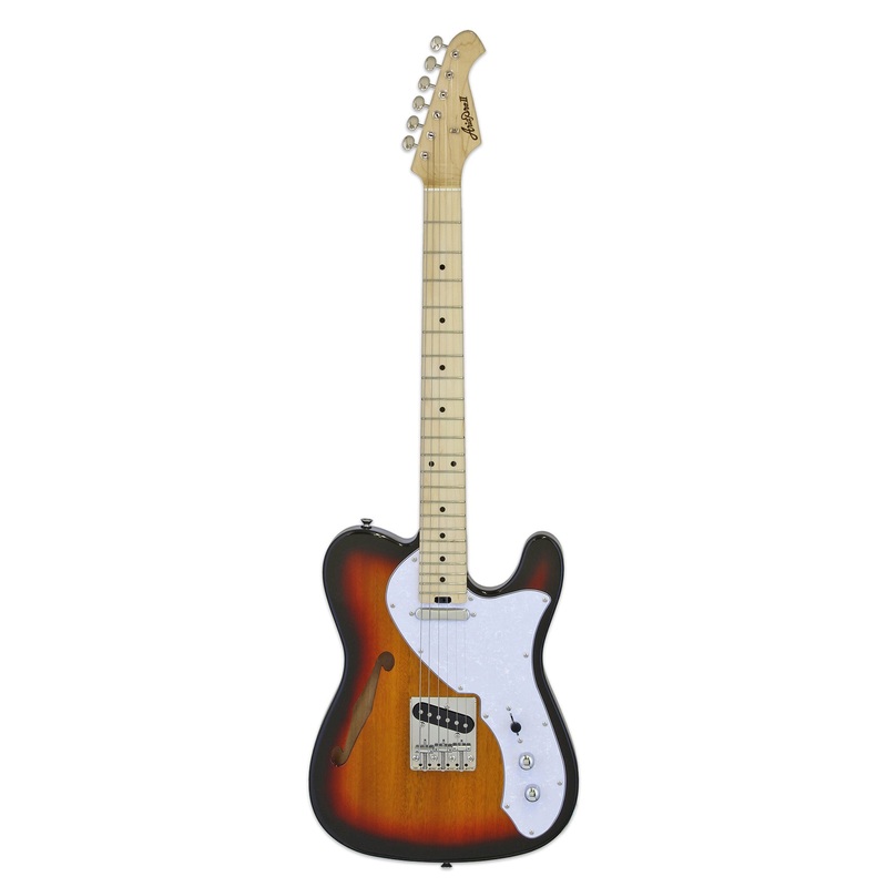 Aria 615-TL Series Semi-Hollow Electric Guitar in 3-Tone Sunburst Gloss