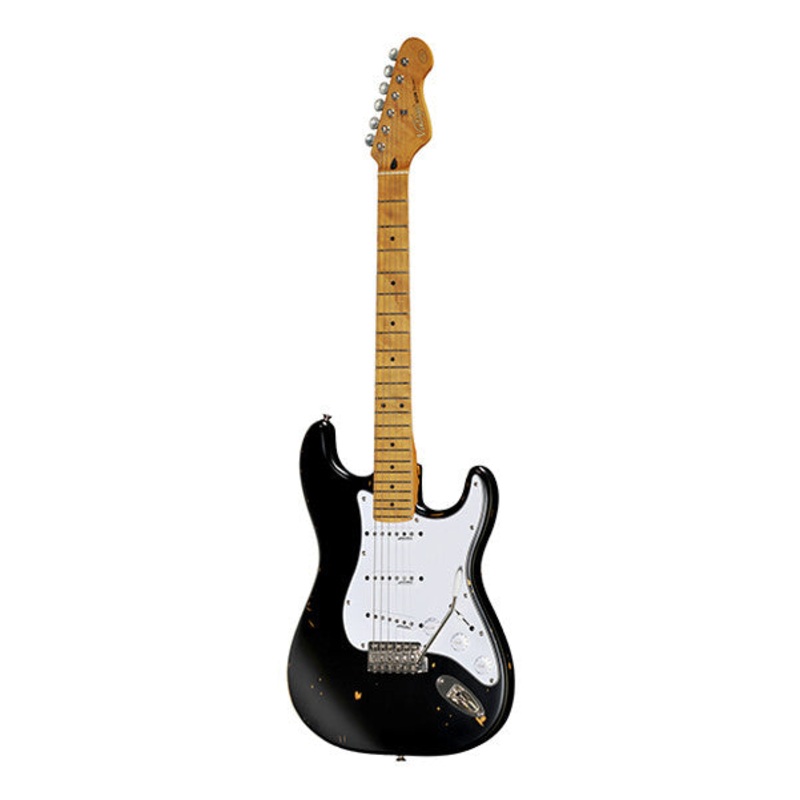 Vintage Icon V6MR Electric Guitar - Distressed Black