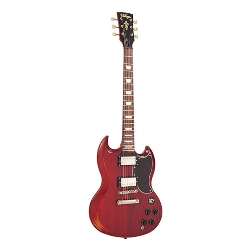 Vintage Icon VS6MR Electric Guitar - Distressed Cherry Red